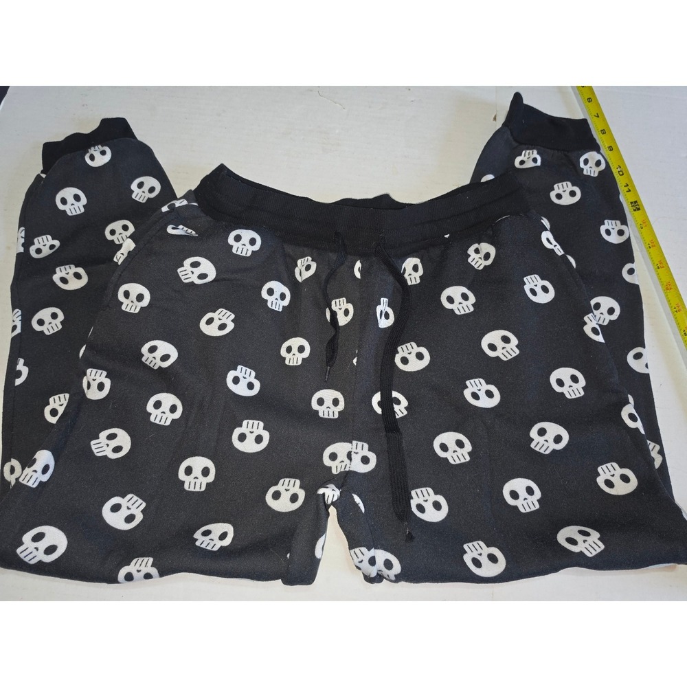 Better Together Black White Skull Print Joggers Fleece Sweatpants Large SK3584